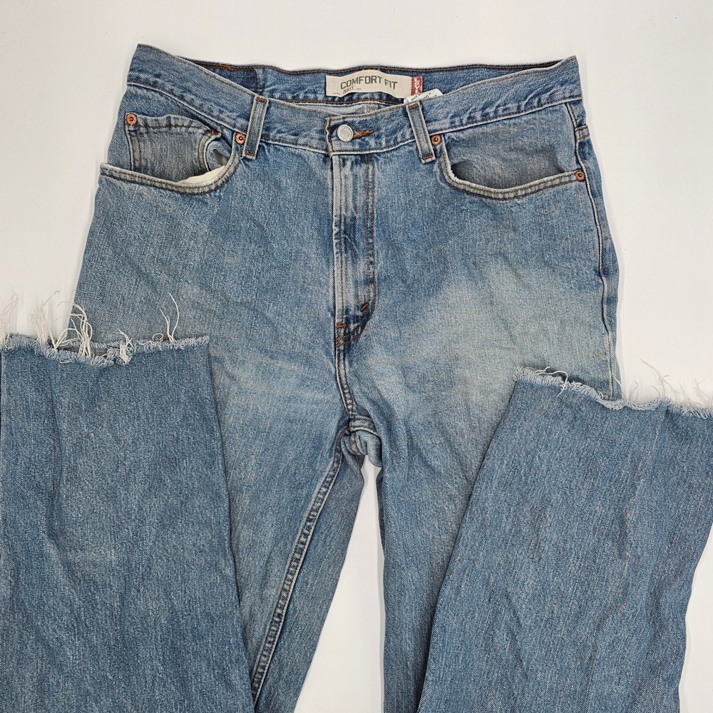 Levi's 560 Comfort Fit Mens Jeans W34 L38 Light Wash Frayed Hem Denim